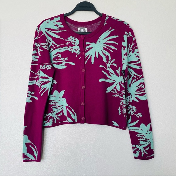 NWT Future Collective Purple/Green Cardigan Size Small - Picture 2 of 9